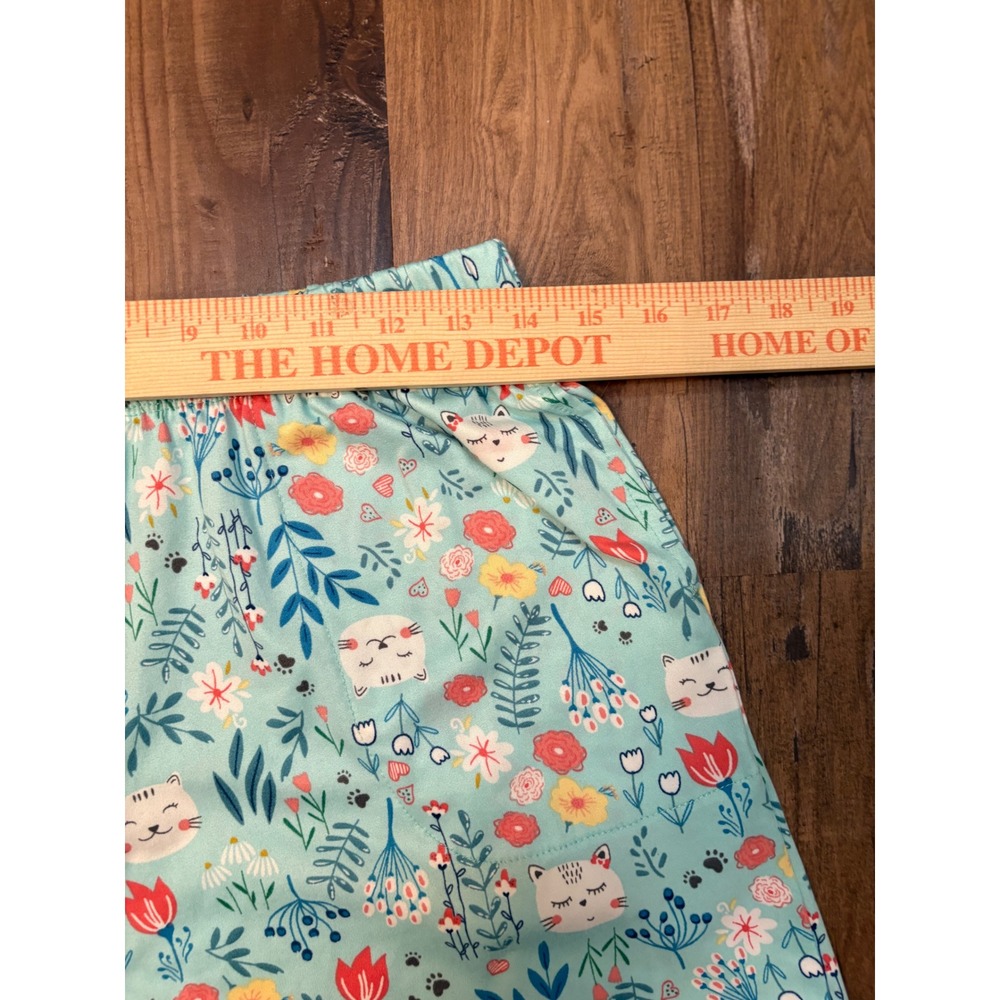 Cuddl Duds Pajama Shorts Womens Small Light Blue Cat Floral Print Pockets Sleep - Picture 4 of 5